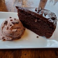 GF Chocolate cake with ice cream at Plant Food Supper Club in Idyllwild