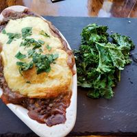 Shepherd's Pie with garlic, lemon kale at Plant Food Supper Club in Idyllwild