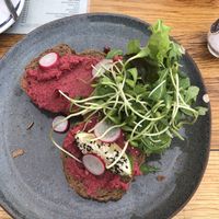 Bread with beet root hummus at ROOS Taste and Smile in Leiden