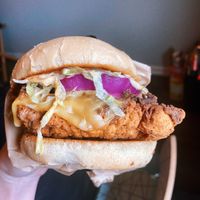Fried chicken sandwich with Gouda at The Southern V in Nashville
