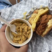 Chicken Biscuit with smoked Gouda and a side of Mac n cheese  at The Southern V in Nashville