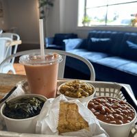 Veggie sampler with cornbread, and a smoothie    at The Southern V in Nashville