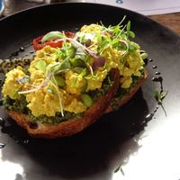 scrambled tofu, pesto, sourdough at Punnet Eatery in Hamilton