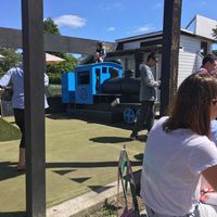 One of the four wooden vehicles for the kids to play on  at Punnet Eatery in Hamilton