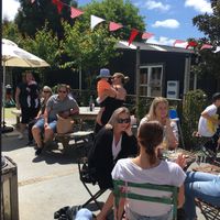 Outdoor seating next to the children’s pay area  at Punnet Eatery in Hamilton