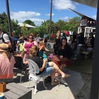 Outdoor seating by the kids playground. Can get very busy on sunny weekend days at Punnet Eatery in Hamilton