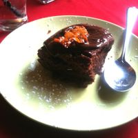 Chocolate sponge with chocolate sauce and caramelised orange at Vegan Food Pimp in Brighton