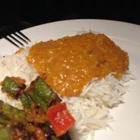 Vegan dal with a side of vegan bhindi at Zaika in Seattle