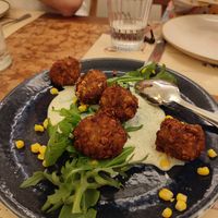 Polpettine di melanzane e mais in salsa tzatziki at La Mi Mama in Rimini