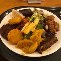 My plate of little tasters of all things that looked interesting and three chips just for fun! at Spirit in Amsterdam