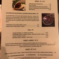 Menu as of March 2020 at La Oficina in Quito