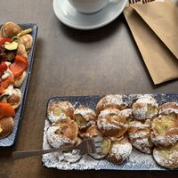 Poffers banana inside and savory poffers with veggies   at Poffers Cafe in Stuttgart