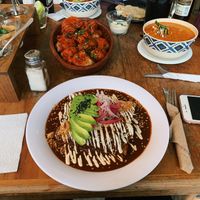 Cauliflower wings, tortilla soup, enmoladas. Wow so delicious and rich. at La Flaca - Americana in Guadalajara