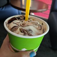 Vegan vanilla with dark chocolate and vegan caramel. at Wilton Creamery in Wilton Manors
