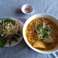 vegan noodle soup and veggies side dish at Sala in Phan Rang