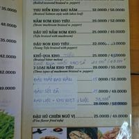 Menu at Sala in Phan Rang