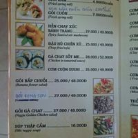 Menu at Sala in Phan Rang