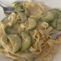 Vegan cream pasta with zucchini  at Veggitalia in Puerto Vallarta