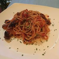 spaghetti puttenesca  at Veggitalia in Puerto Vallarta