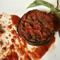 Eggplant dish with red sauce and pesto it melted in my mouth  at Veggitalia in Puerto Vallarta