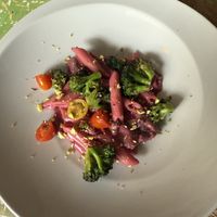 Chef special.   Pasta with a beet sauce. Great!!  at Veggitalia in Puerto Vallarta