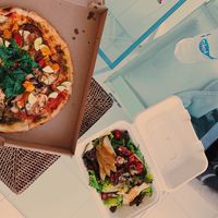 Vegan Pizza and THE BEST Pear Salad  at Veggitalia in Puerto Vallarta