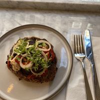 Came from very far to have this delicious breakfast! Potato hash with mushrooms and cashew cheese  at Plants by Deliciously Ella in London