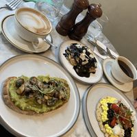 Blueberry pancakes, wild mushroom toast, scrambled tofu at Plants by Deliciously Ella in London