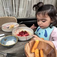 Fries and a shortcake vegan dessert   at Plants by Deliciously Ella in London