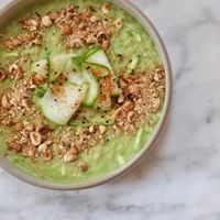 Fresh pea courgette risotto with hazelnuts - yum! at Plants by Deliciously Ella in London