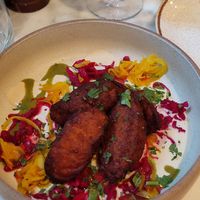 Crispy Quinoa and Sweet Potato Fritters as a starter at Plants by Deliciously Ella in London