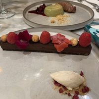 Chocolate tart and pistacchio panna cotta  at Plants by Deliciously Ella in London