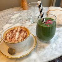 Oat cappuccino + Creamy Greens Smoothie  at Plants by Deliciously Ella in London