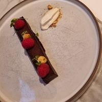 Chocolate fondant with raspberries at Plants by Deliciously Ella in London