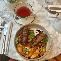 Butter beans main and berry tea  at Plants by Deliciously Ella in London