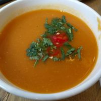 Carrot ginger and coconut soup at Plants by Deliciously Ella in London