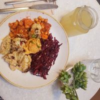 3 salads bowl and a hot ginger tonic at Plants by Deliciously Ella in London