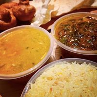 dahl, curry and rice at HealthyWealthy in North London