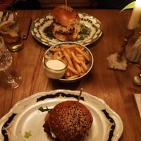 Mushroom and soy burger with fries at Grilly Idol in Hamburg