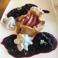 Peach galette dessert  at The Arbor in Vancouver