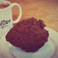 Banana + hazelnut muffin, latte at Wildfire Bakery in Victoria