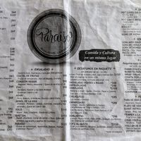 Menu (front) at Paraíso Vegano in Mexico City