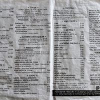 Menu (back) at Paraíso Vegano in Mexico City