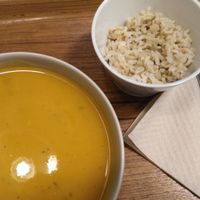 Pumpkin soup and brown rice at Sopa - Provenca in Barcelona