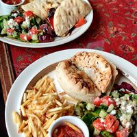 Hummus roast vegetable panini and curried cauliflower pie at McNab's in Barnard Castle