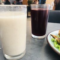 Chicha morada y agua de horchata   at Mestizo Vegano in Bogota