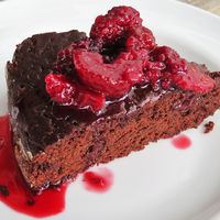 Chocolate cake. at Mestizo Vegano in Bogota