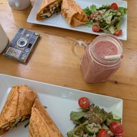 tofu wraps and banana strawberry shake at Osana Wholefood Restaurant in Cairo