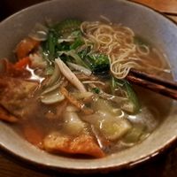 Dumpling soup with only a couple of dumplings at QB Vegan in Berlin