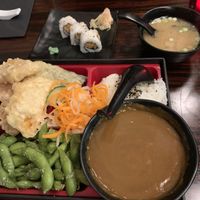 Vegan bento box (gyoza underneath the curry)  at Nippon Kitchen in Glasgow